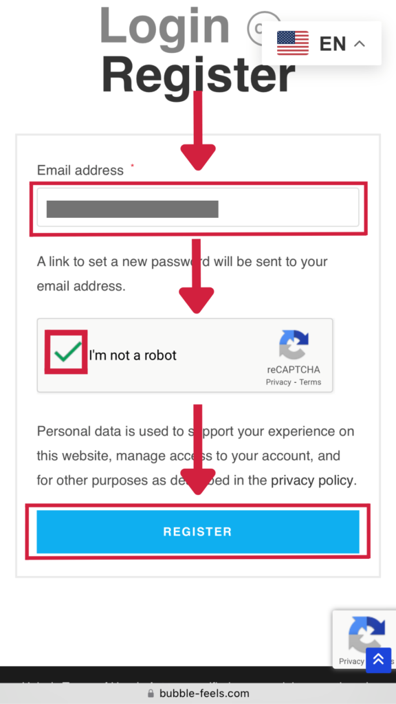 Enter your email address and click the register button