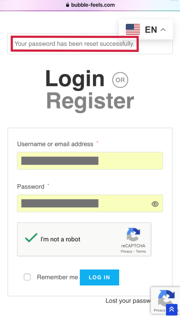 Password setting completion screen